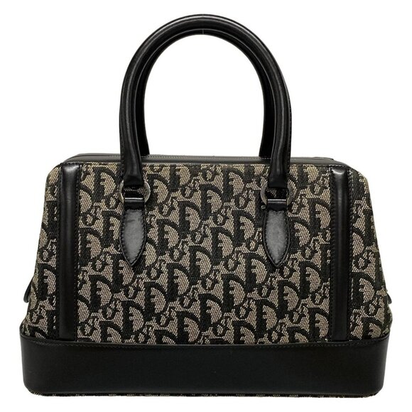 Auth DIOR/ChristianDior Trotteur - Cream Dark Navy Jacquard Leather Handbag - Picture 2 of 16